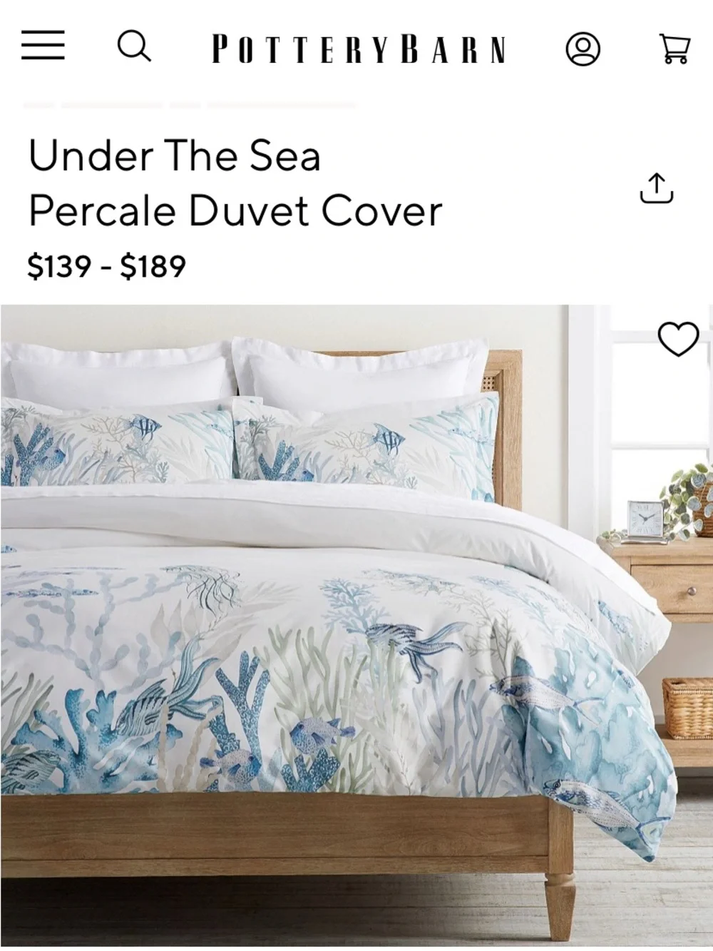 Pottery Barn Under the Sea King Duvet 100% Organic Cotton - New Without Tags